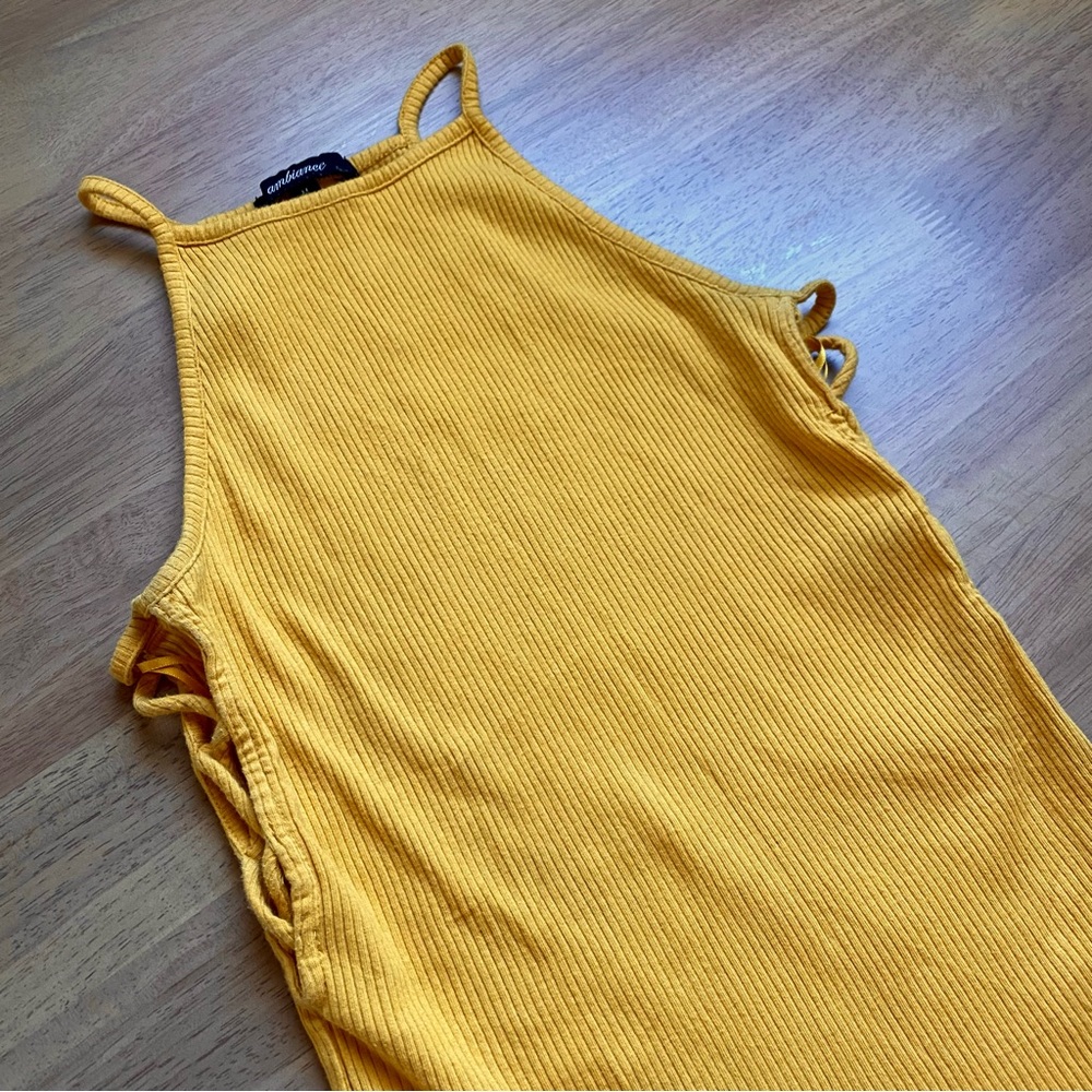 Yellow Ribbed Side Cut Out Tank Top